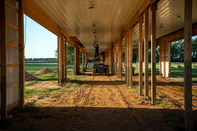 Hangar construction interior at Bucks Airport